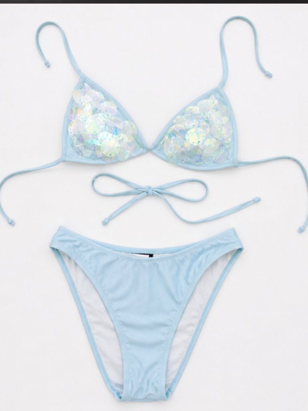 BON BON Iridescent Sequin Bikini Set – Light Blue – Made in Italy – Size 3